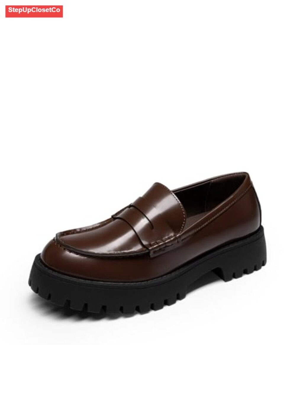 Platform Chunky Penny Loafers for Women Faux Leather 1.57-Inch Heel
